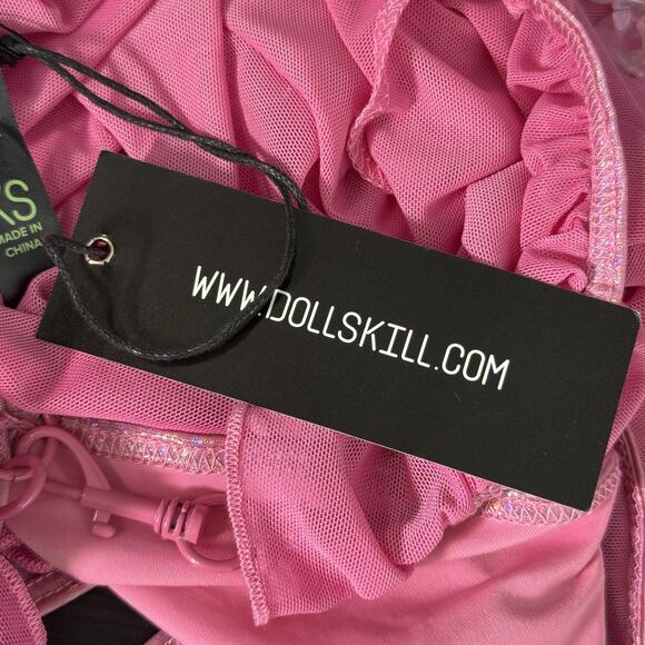 CLUBEXX Bra Top Womens XS Rave Festival Sheer Mesh Pink Holographic Dolls Kill - Picture 9 of 10